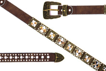 Load image into Gallery viewer, Rhinestone Belt - #201 Brass Gold Longhorn Buckle w Big Rhinestone