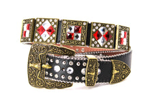 Load image into Gallery viewer, Rhinestone Belt - #201 Brass Gold Longhorn Buckle w Big Rhinestone
