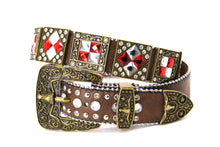 Load image into Gallery viewer, Rhinestone Belt - #201 Brass Gold Longhorn Buckle w Big Rhinestone