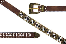 Load image into Gallery viewer, Rhinestone Belt - #201 Brass Gold Longhorn Buckle w Big Rhinestone