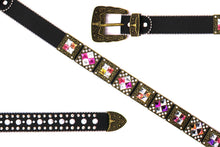 Load image into Gallery viewer, Rhinestone Belt - #201 Brass Gold Longhorn Buckle w Big Rhinestone