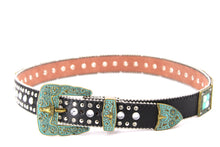 Load image into Gallery viewer, Rhinestone Belt - #201 Brass Gold Longhorn Buckle w Big Rhinestone