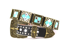 Load image into Gallery viewer, Rhinestone Belt - #201 Brass Gold Longhorn Buckle w Big Rhinestone