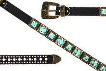 Load image into Gallery viewer, Rhinestone Belt - #201 Brass Gold Longhorn Buckle w Big Rhinestone