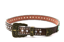 Load image into Gallery viewer, Rhinestone Belt - #201 Brass Gold Longhorn Buckle w Big Rhinestone