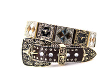 Cargar imagen en el visor de la galería, Rhinestone Belt - #408 Longhorn Buckle Longhorn or Horse Concho