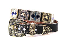Cargar imagen en el visor de la galería, Rhinestone Belt - #408 Longhorn Buckle Longhorn or Horse Concho