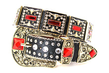 Load image into Gallery viewer, Rhinestone Belt - #505 Rhinestone Buckle w Double Longhorn