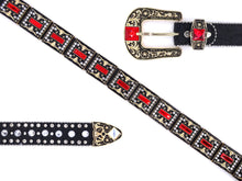 Load image into Gallery viewer, Rhinestone Belt - #505 Rhinestone Buckle w Double Longhorn