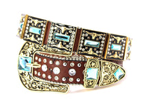 Load image into Gallery viewer, Rhinestone Belt - #505 Rhinestone Buckle w Double Longhorn