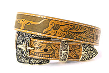 Load image into Gallery viewer, Plain Belt- #607 Longhorn Horse Rooster Basketweave Floral Pattern