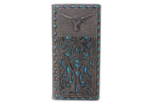 Load image into Gallery viewer, Long Wallet- #686 Hollow Out Design BK BR Off White Turquoise Wallet