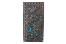 Load image into Gallery viewer, Long Wallet- #686 Hollow Out Design BK BR Off White Turquoise Wallet