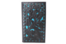 Cargar imagen en el visor de la galería, Long Wallet- #689 Hollow Out BK BR Off White Turquoise Accent