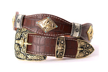 Load image into Gallery viewer, Concho Belt- #8002A-E Concho with Blue Stone