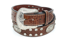 Load image into Gallery viewer, Kid Belt- #8013 Crocodile Silver Gray Concho Belt