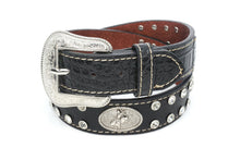Load image into Gallery viewer, Kid Belt- #8013 Crocodile Silver Gray Concho Belt