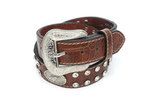 Load image into Gallery viewer, Kid Belt- #8013 Crocodile Silver Gray Concho Belt