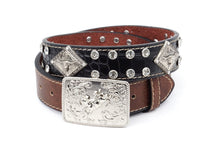 Load image into Gallery viewer, Kid Belt- #8015 Silver Gray Concho Rhinestone Belt