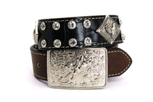 Load image into Gallery viewer, Kid Belt- #8015 Silver Gray Concho Rhinestone Belt