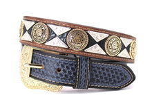 Load image into Gallery viewer, Concho Belt- #813B Gold Buckle Gold Flower
