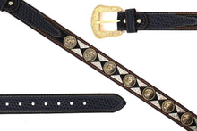 Load image into Gallery viewer, Concho Belt- #813B Gold Buckle Gold Flower