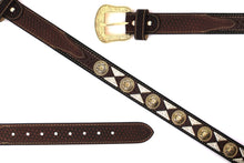 Load image into Gallery viewer, Concho Belt- #813B Gold Buckle Gold Flower