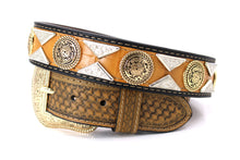 Load image into Gallery viewer, Concho Belt- #813B Gold Buckle Gold Flower