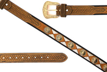 Load image into Gallery viewer, Concho Belt- #813B Gold Buckle Gold Flower