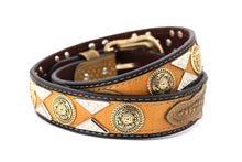 Load image into Gallery viewer, Concho Belt- #813B Gold Buckle Gold Flower