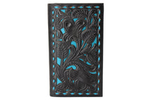 Load image into Gallery viewer, Long Wallet- #905 Hollow Out BK BR CF Off White Turquoise Accent
