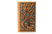 Load image into Gallery viewer, Long Wallet- #905 Hollow Out BK BR CF Off White Turquoise Accent