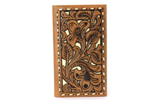 Load image into Gallery viewer, Long Wallet- #905 Hollow Out BK BR CF Off White Turquoise Accent