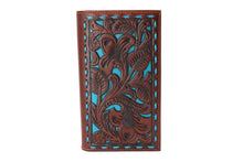 Load image into Gallery viewer, Long Wallet- #905 Hollow Out BK BR CF Off White Turquoise Accent