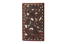 Load image into Gallery viewer, Long Wallet- #905 Hollow Out BK BR CF Off White Turquoise Accent
