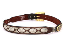 Load image into Gallery viewer, Concho Belt- #111 Gold Oval Concho &amp; Silver Triangular Concho
