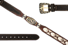 Load image into Gallery viewer, Concho Belt- #111 Gold Oval Concho &amp; Silver Triangular Concho
