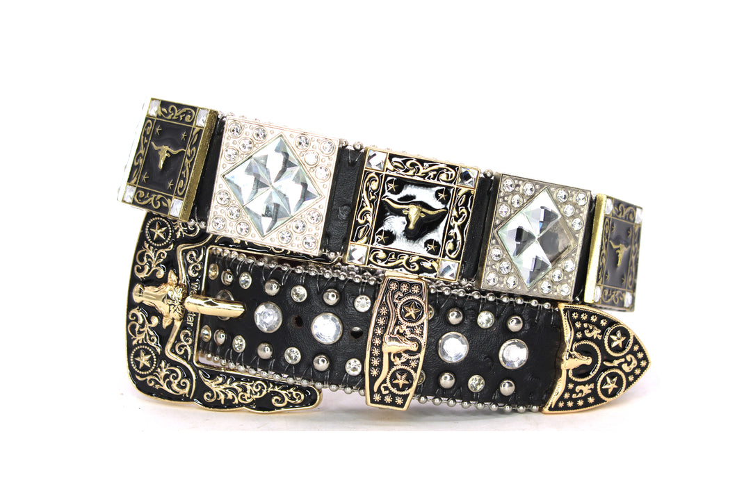 Rhinestone Belt - #5011 Longhorn Buckle w Rhombic Diamond Stone