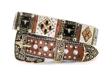 Load image into Gallery viewer, Rhinestone Belt - #5011 Longhorn Buckle w Rhombic Diamond Stone
