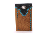 Load image into Gallery viewer, Long Wallet-#605 Genuine Off White or Turquoise Accent w Silver Concho
