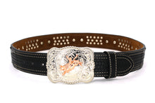 Load image into Gallery viewer, Cowhair Belt- #704 Chrome Concho &amp; Acrylic Stones
