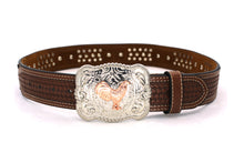 Load image into Gallery viewer, Cowhair Belt- #704 Chrome Concho &amp; Acrylic Stones
