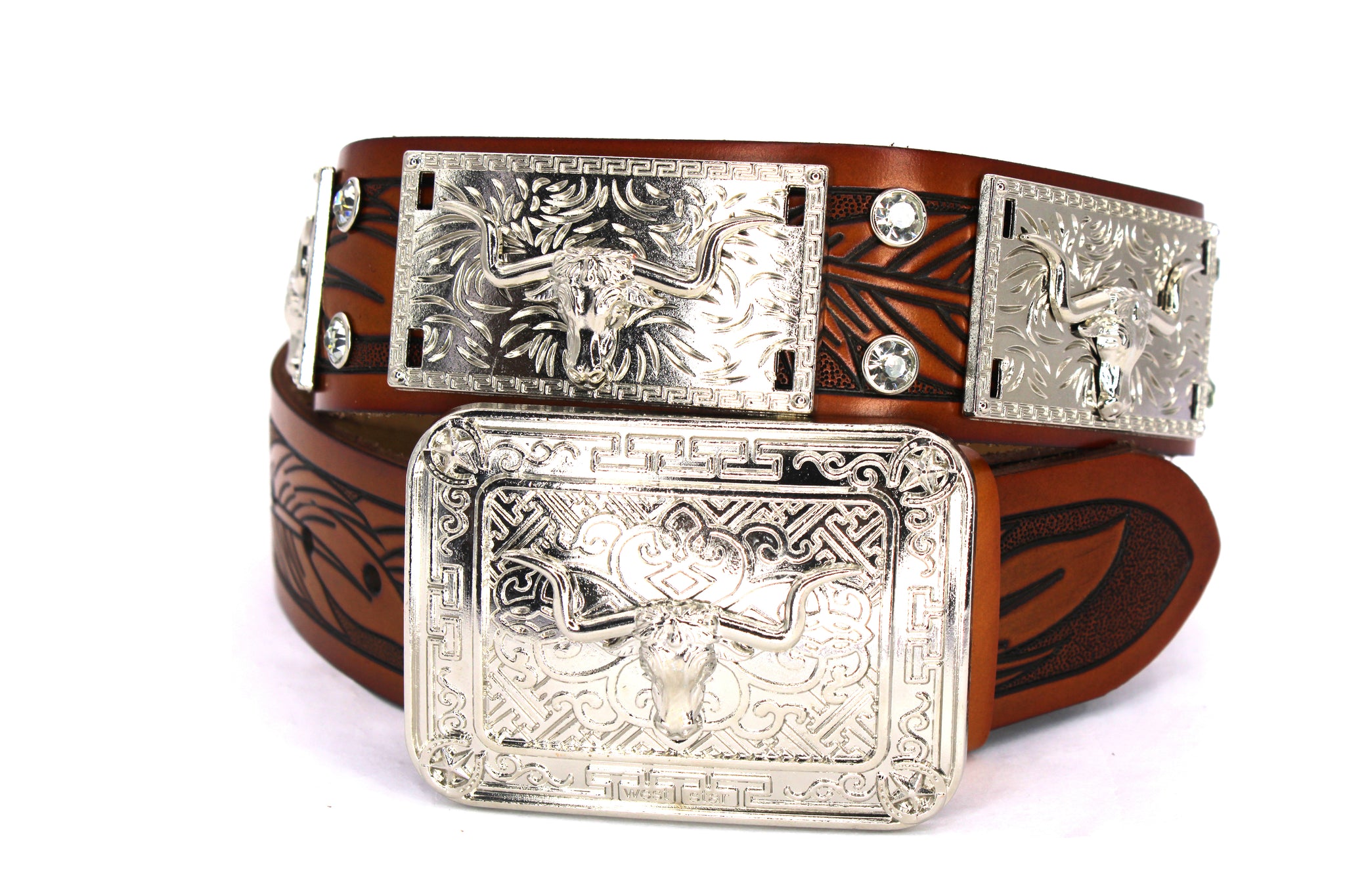 Vintage Genuine Leather Concho Belt Brown Boho Southwestern Silver Medallion L Leather Concho Belt main image 3