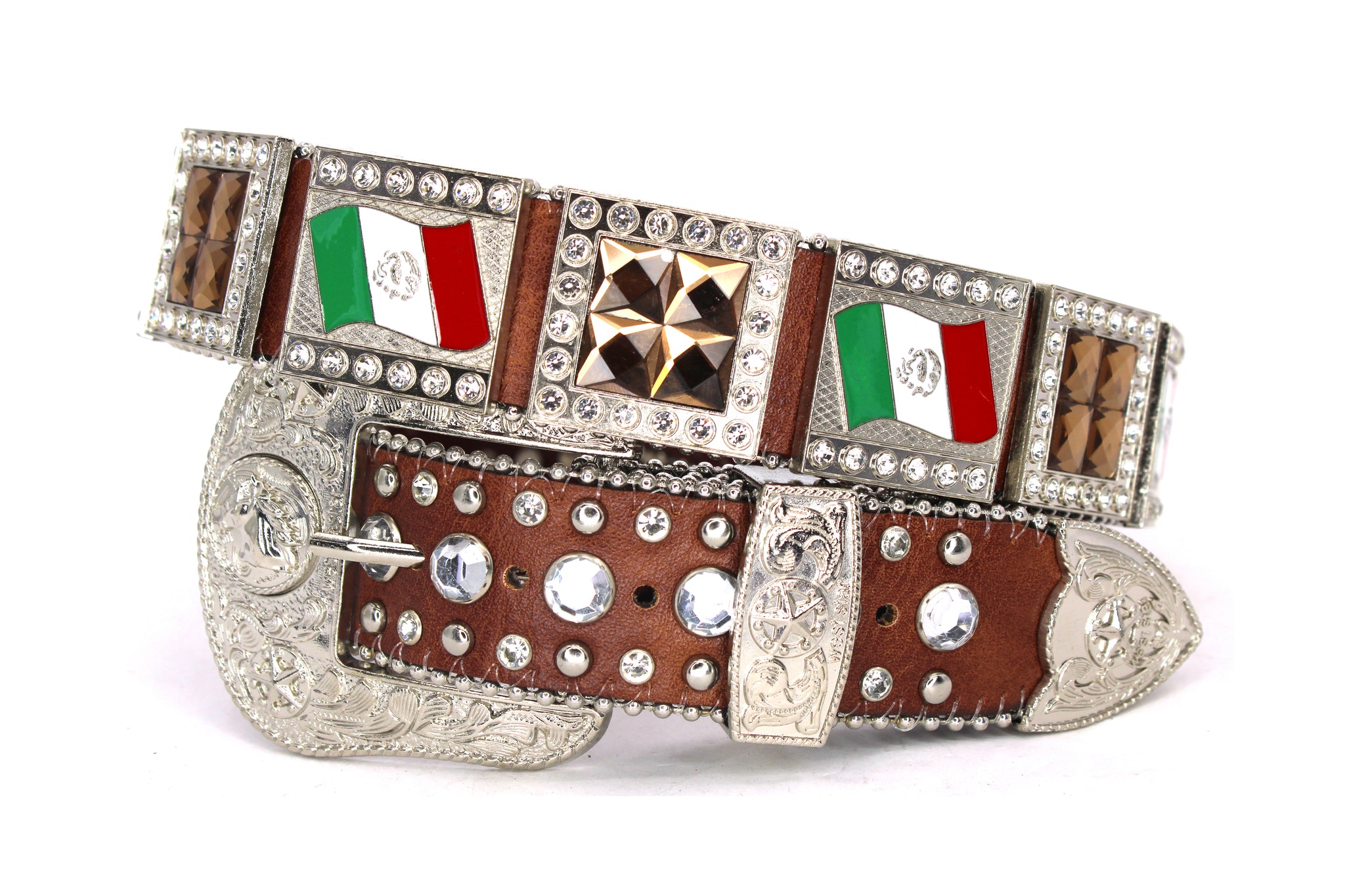 Rhinestone Belt - #8061 Mexican Flag – WestStarTexas