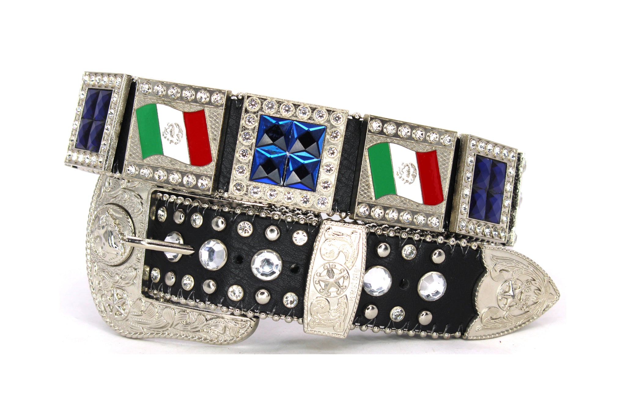 Rhinestone Belt - #8061 Mexican Flag – WestStarTexas