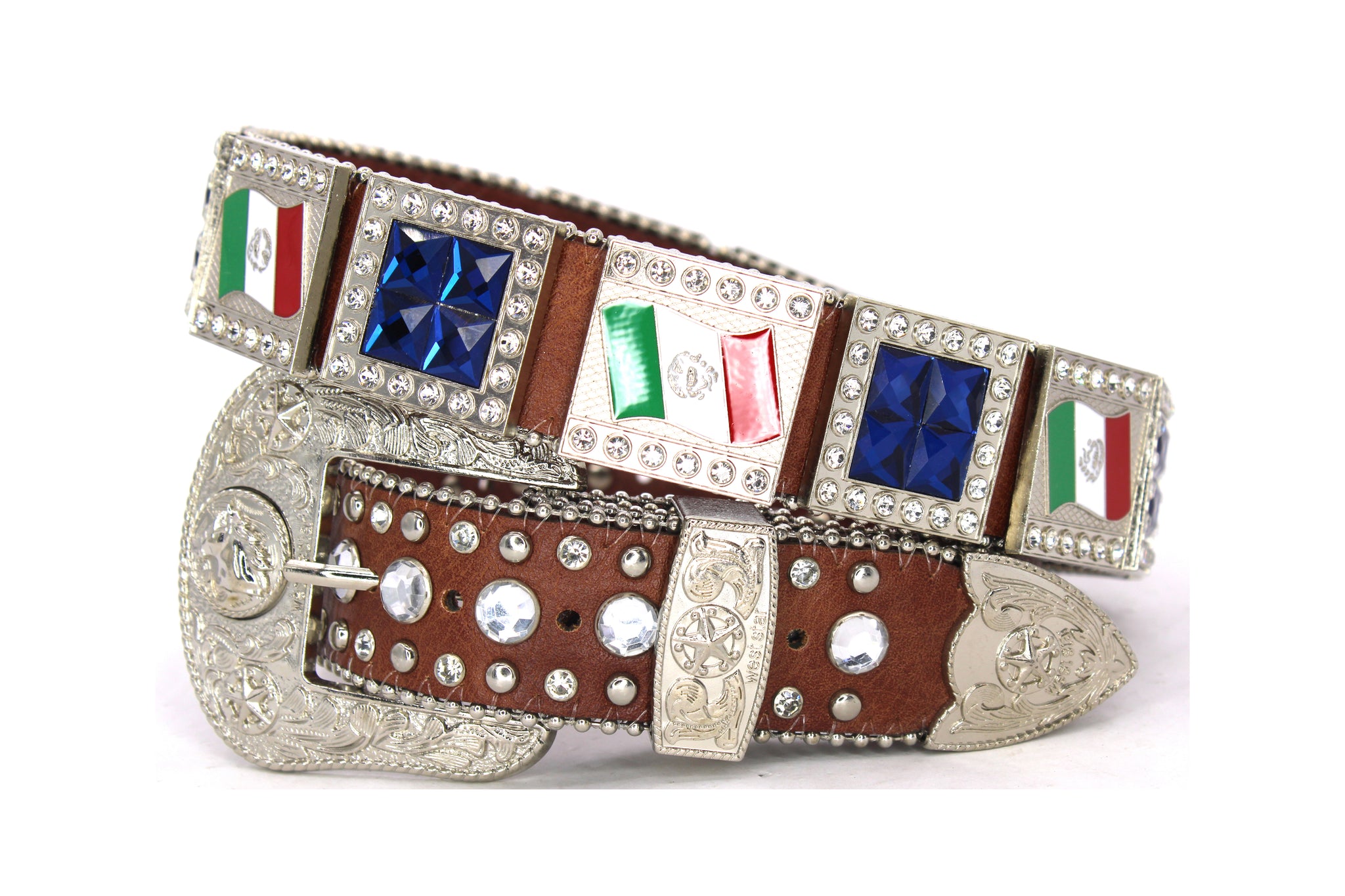 Rhinestone Belt - #8061 Mexican Flag – WestStarTexas