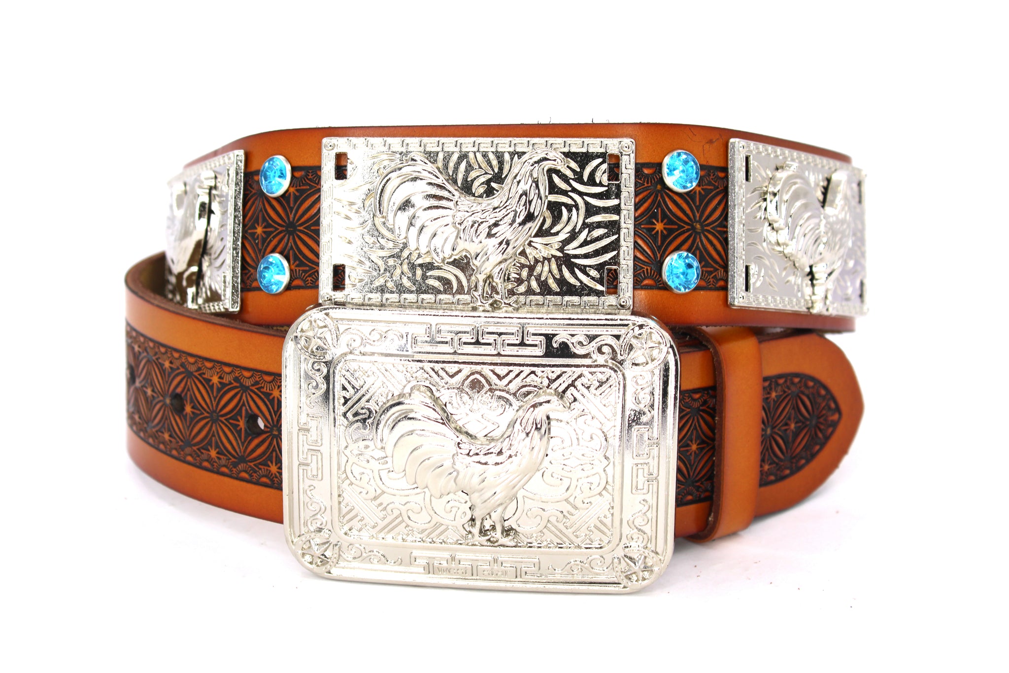 Vintage 80s Silver Tone Concho Stretch Belt Rhinestone 