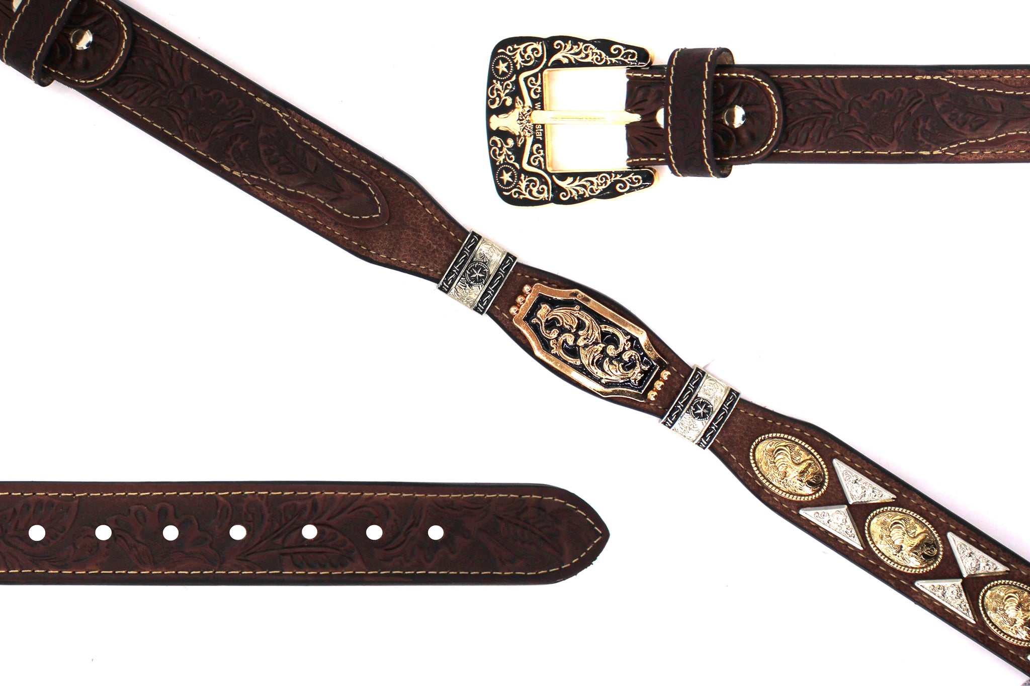 Concho Belt- #111 Gold Oval Concho & Silver Triangular Concho