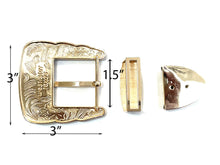 Cargar imagen en el visor de la galería, Buckle- 3p1 Longhorn Engrave Buckle Gold Black
