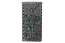 Load image into Gallery viewer, Long Wallet- #686 Hollow Out Design BK BR Off White Turquoise Wallet
